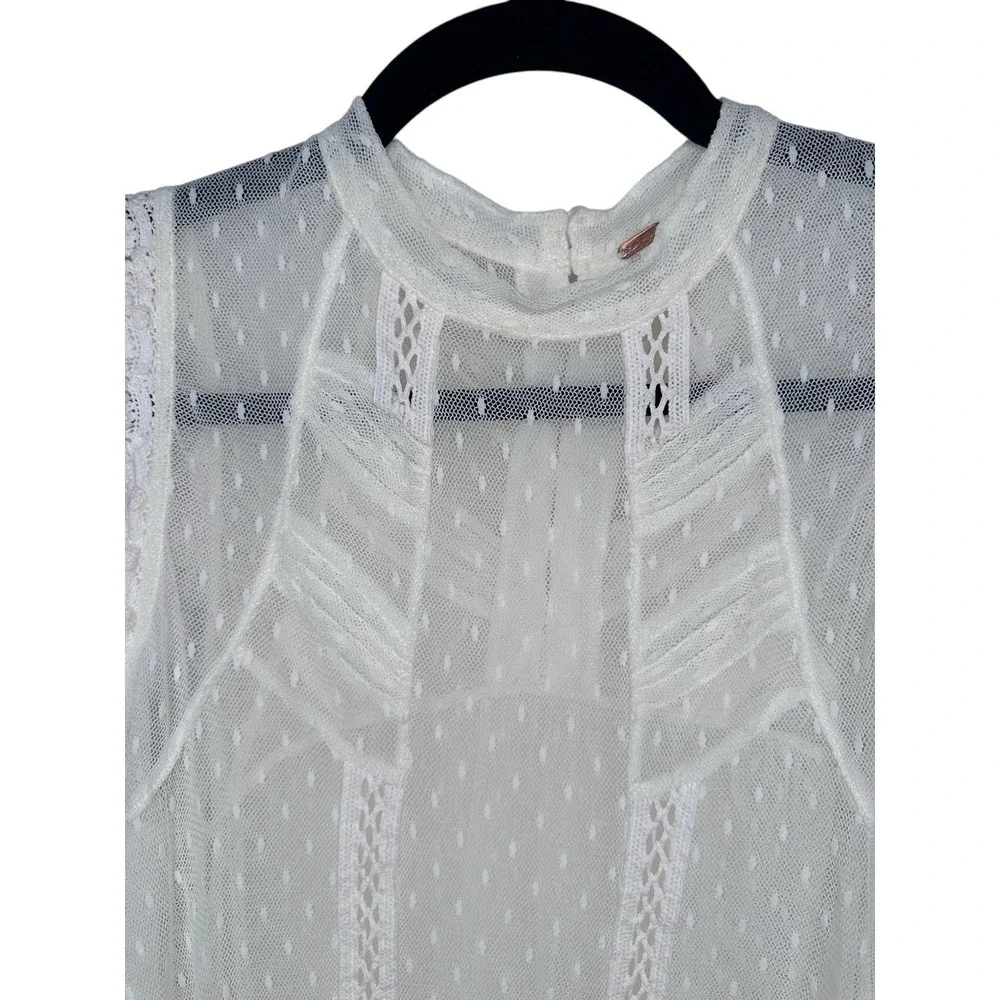 Free People Lace New Romantics Blouse Top Shirt Mesh Sheer Victorian S Small FP - Picture 4 of 9